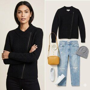 LOFT Asymmetrical Zip Moto Sweater Jacket - Textured Wool Blend - Size S